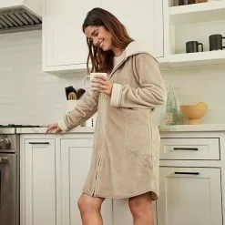 Women's Koolaburra By UGG Plush Hooded Zip Robe Cafe Creme -Koolaburra by UGG shop unnamed file 501